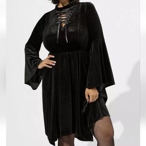 Nightfall by Torrid Stretchy Velvet Witch / Goth Dress with Bell Sleeves, 2X